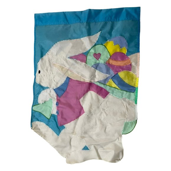 Vintage Easter Bunny Spring Garden Flag Large w Easter Eggs Double-sided - Picture 1 of 3